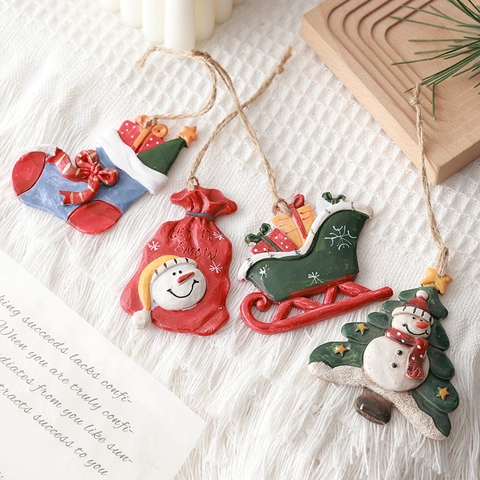 Ornamenti Appesi Di Natale In Resina Pupazzo Di Neve Babbo Natale Slitta Calza Decorazioni Per Alberi Vintage