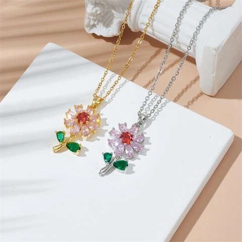 Collana Con Ciondolo A Girasole Con Zirconi Acciaio Al Titanio Rame Placcato Gioielli Eleganti Per Donna
