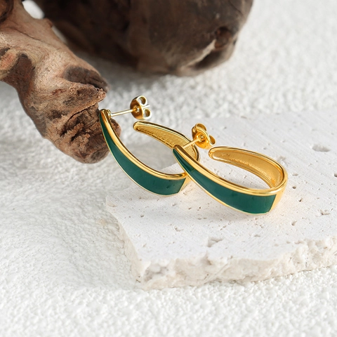 Orecchini a Cerchio Geometrici in Acciaio al Titanio per Donna Vintage Smalto a U Oro Argento Gioielli Regalo