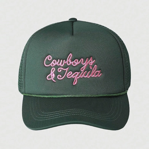 Cowboys And Tequila Letter Embroidery Trucker Hat Mesh Breathable Baseball Cap With Rope Detail For Women Men