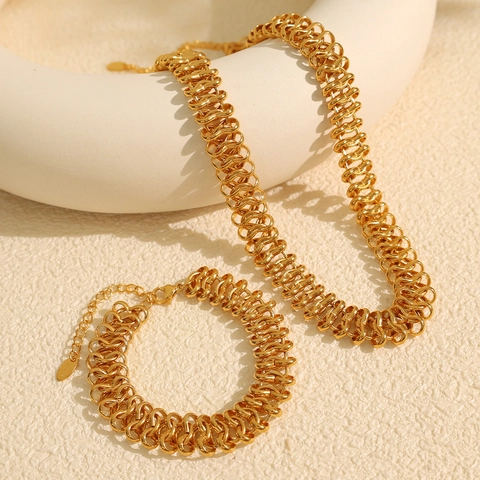 Titanium Steel Exaggerated Chunky Chain Jewelry Set For Women Men Hollow Link Necklace Bracelet Gold Silver Jewelry Gift