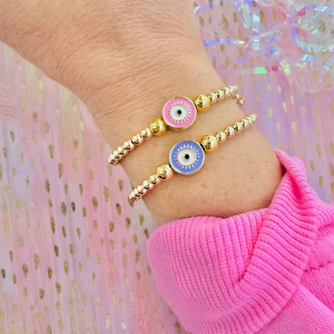Evil Eye Beaded Bracelet 18K Gold Plated Copper Enamel Charm Adjustable Handmade Bohemian Jewelry For Women