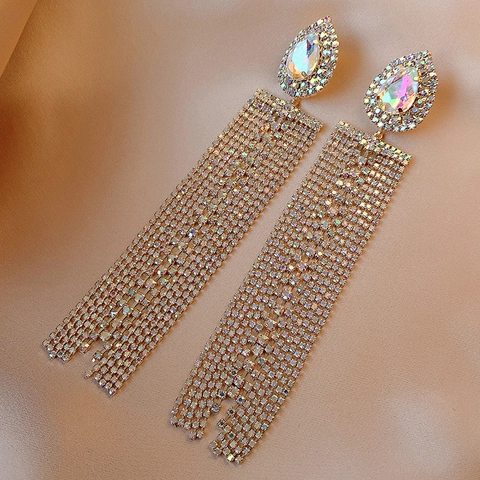 Rhinestone Wassertropfen Lange Quaste Kupfer Ohrringe Luxus Party Schmuck Für Frauen Mit 925 Sterling Silber Ohrstecker