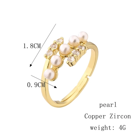 Elegante Anello Aperto Regolabile Rame Placcato Oro Con Imitazione Perla Artificial E Zircone Gioielli Di Moda Per Donne