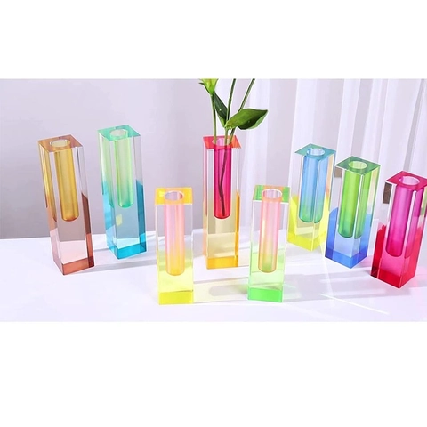 Vaso In Acrilico Sfumato Con Bolle Moderno Stile Nordico Rettangolare Colonna Smerigliato Trasparente Decorazione Scrivania