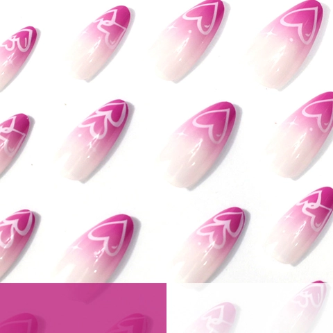 Mandelform Aufpressnägel ABS Rosa Weiß Ombre Gradient Französisch Herzmuster Elegante Maniküre Für Frauen