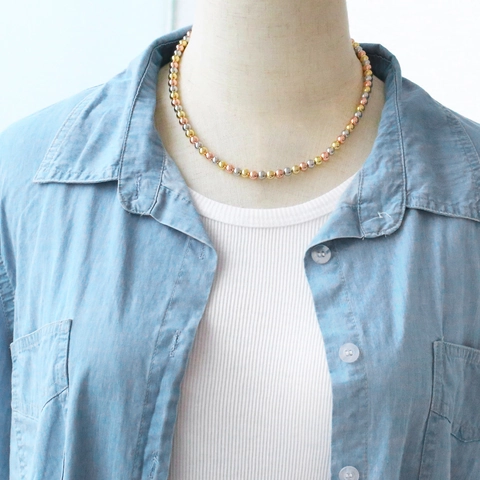 Tri-Color Beaded Necklace And Bracelet Polished Copper Gold Rose Gold Silver Plated Minimalist Hip Hop Jewelry Unisex