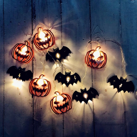 Halloween LED String Lights Pumpkin Bat Ghost Skeleton Witch Fairy Lighting Battery USB Powered Home Party Decor