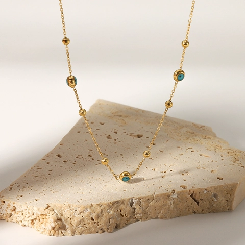 18K Vergoldete Edelstahl Halskette Mit Blauem Bösen Blick Perlenkette Für Damen INS Stil Bohemian Schmuck