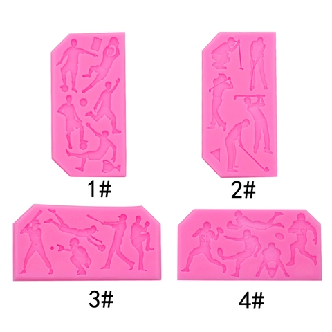 Sports Athlete Silhouette Silicone Molds For Fondant Chocolate Cake Decorating Soccer Golf Baseball Football Player Shapes