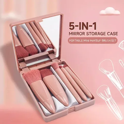 Portable Makeup Brushes Travel Beauty Tool With Mirror Storage Box Synthetic Fiber Bristles Professional Face Eye Applicators
