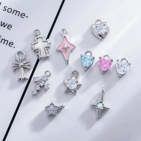 DIY Jewelry Charms Pendants Copper With Zircon And Enamel Heart Star Cross Shapes For Earrings Necklaces Making