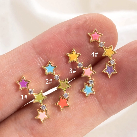 Orecchini Cartilagine Stella Pentacolo Smalto Colorato Gioielli Piercing Helix Ottone Con Zirconia Chiusura A Vite