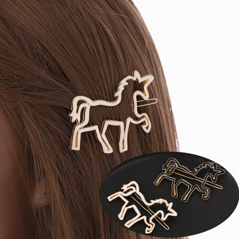 Hohl Einhorn Pferd Haarspange Legierung Emaille Metall Minimalistisch Mode Haarnadel Seitenclip Damen Mädchen