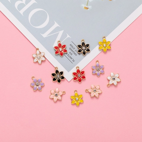 Flower Charms Enameled Zinc Alloy With Rhinestone For DIY Jewelry Making Earrings Bracelets Necklaces Colorful