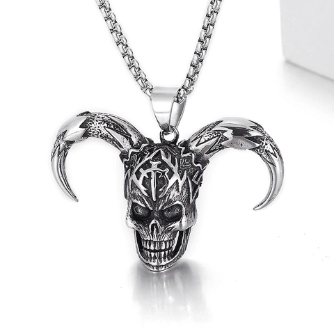 Colgante De Calavera Con Cuernos Gothic Punk Hip Hop Joyas De Acero Inoxidable Para Hombres Calavera De Carnero Retro