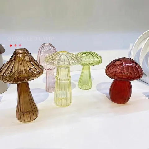 Mushroom Shaped Glass Vase High Borosilicate Colorful Hydroponic Aromatherapy Tabletop Home Decor Creative Minimalist