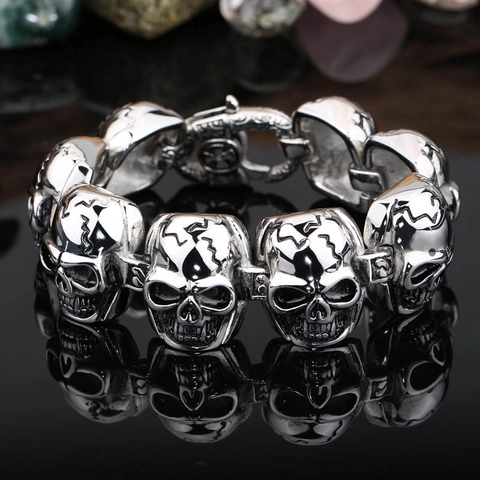 Herren Totenkopf Armband Edelstahl Gothic Punk Rock Heavy Metal Schmuck Vintage Oxidiertes Finish Hand Accessoire