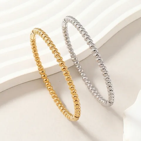 Bracciale Rigido in Acciaio Inossidabile per Donna Minimalista Texture a Perle a Forma di O Elegante Gioielli Moda Pendolare