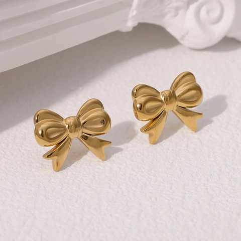 Bowknot Stud Earrings Stainless Steel 18K Gold Plated Minimalist Elegant Korean Style For Women