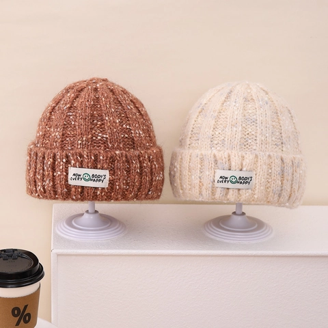 Kinder Konfetti Strickmütze Winter Warm Smiley Gesicht Label Beanie Mütze Für Jungen Mädchen Japanischer Stil