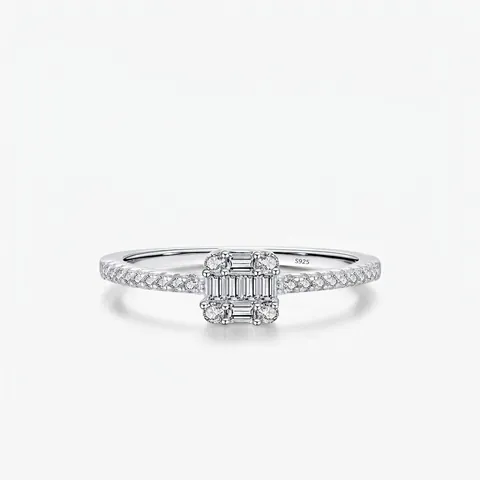 Anello Di Zirconi A Grappolo Quadrato Argento Sterling 925 Cubo Di Zucchero Geometrico Minimalista Elegante Gioielli Per Donna