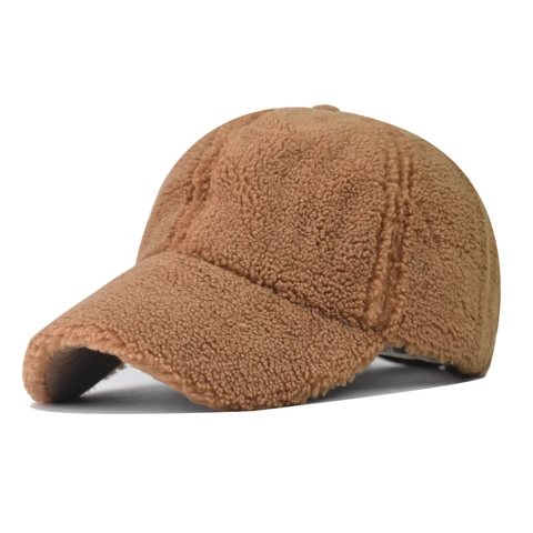 Lamb Wool Baseball Cap Winter Warm Sherpa Plush Solid Color Adjustable Outdoor Sun Hat For Women Men