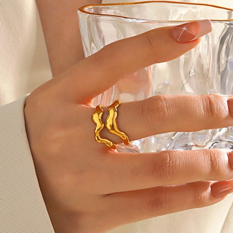 Anillo Geométrico De Línea Ondulada Doble Capa Acero Inoxidable Ajustable Abierto Para Mujer Joyería Minimalista