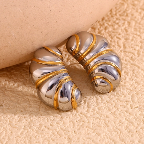 Roestvrijstalen Goud En Zilver Kleurige Croissant Oorknopjes Geometrische Spiraaltextuur Dames Sieraden
