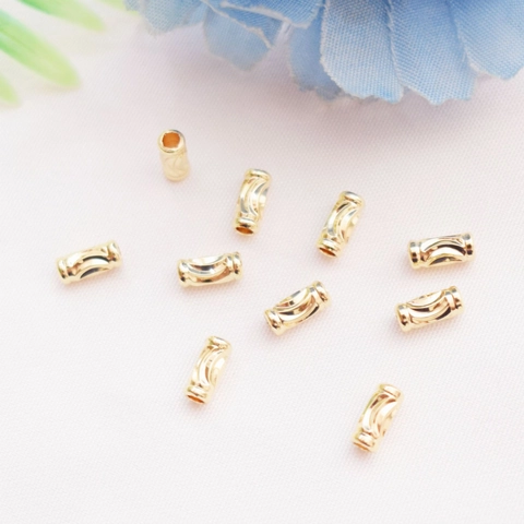 Holle Buis Tussenkralen Koper Gesneden Golftextuur Losse Kralen Voor DIY Armband Ketting Sieraden Maken Kleurbehoud 14K Verguld