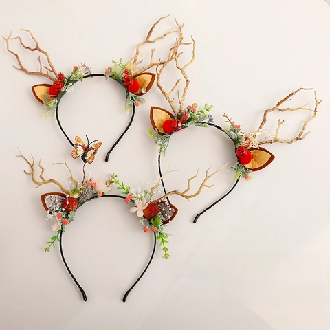 Kerstmis Rendiergewei Hoofdband Plastic Stof Bellen Bessen Dennenappels Vlinder Vakantiefeest Decor Kinderen Volwassenen