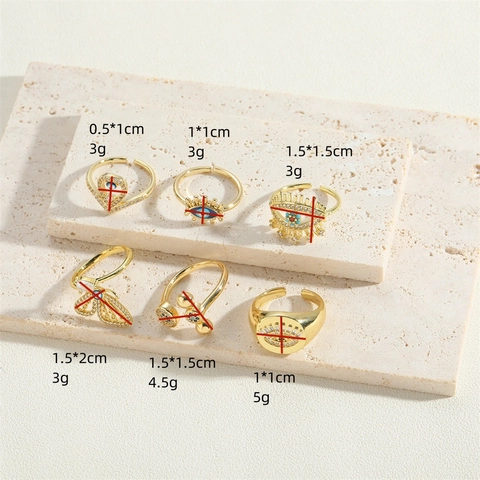 Evil Eye Rings Copper Cubic Zirconia Enamel Adjustable Opening French Vintage Style For Women