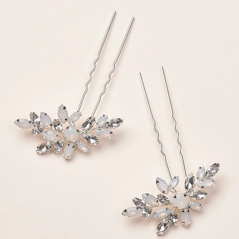 Eleganter Braut Haarstab U-Förmige Metall Haarnadel Mit Opal Blatt Und Strass Für Damen Hochzeit Haarschmuck