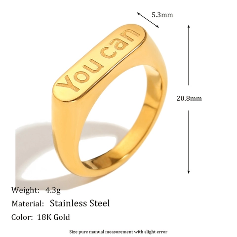 Anillo De Sello Acero Inoxidable Chapado En Oro De 18K You Can Grabado Minimalista Pulido Joyería Inspiradora