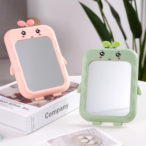 Cute Cartoon Animal Desktop Makeup Mirror Plastic Foldable Adjustable Stand Wall Hanging Mirror For Students Girls Home
