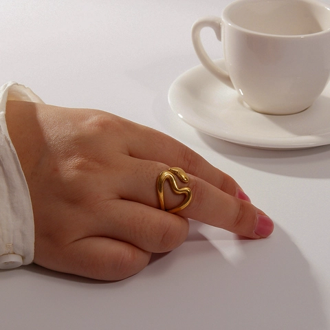 Hol Hart Open Ring Roestvrij Staal 18K Verguld Minimalistische Geometrische Verstelbare Sieraden Voor Dames