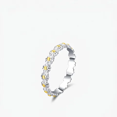 925 Sterling Silver Daisy Flower Ring Sweet Fresh Style Sunflower Band Jewelry For Women Fine Polishing Accessory