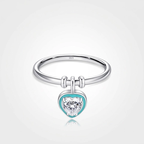 Herz Anhänger Ring 925 Sterling Silber Minzgrün Emaille Klarer Zirkon Süßer Schmuck Für Damen