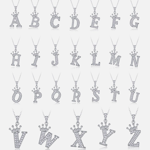 Luxury 925 Sterling Silver Crown Initial Necklace Pave Moissanite Letter Pendant Necklace For Women Fashion Temperament Jewelry Gift
