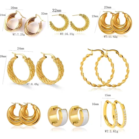 18K Gold Plated Stainless Steel Hoop Earrings Multi Layer Geometric Textured Ins Style High Sense Trendy Jewelry For Women