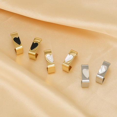 French Style C-Shaped Heart Hoop Earrings Stainless Steel 18K Gold Plated Shell Enamel Inlay Fashion Jewelry For Women