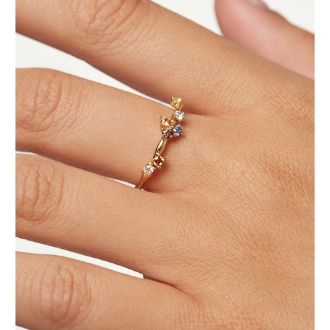 Anillo de Plata de Ley 925 Vintage para Mujer Diseñador Chapado en Oro Ondas Geométrico Circonia Colorida Incrustada Anillo de Dedo Joyería