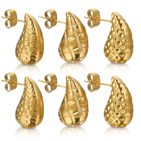 Minimalist Stainless Steel Teardrop Stud Earrings For Women 18K Gold Plated Waterdrop Geometric Textured Fashion Jewelry Gift