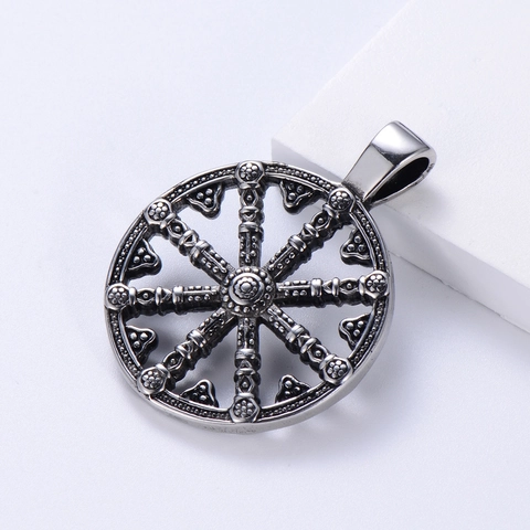 Collana Con Ciondolo Bussola Vichinga Acciaio Inossidabile 304 Dharmachakra Ruota Del Dharma Retrò Gioielli Hip Hop Per Uomini