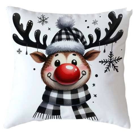 Taie Oreiller Noël Peluche Courte Douce Père Noël Renne Bonhomme Neige Carreaux Noir Blanc Déco Hiver