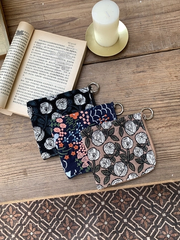 Monedero Bordado Algodón Lino Patrón Floral Zorro Cremallera Portátil Mini Bolsa De Almacenamiento Cosméticos