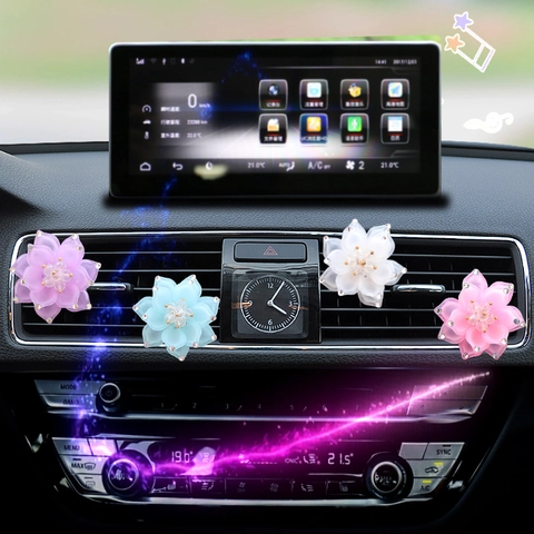 Car Air Vent Aromatherapy Clip Resin Lotus Flower Rhinestone Fragrance Diffuser Decorative Interior Ornament For Women