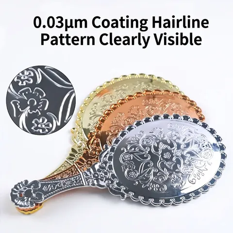 Espejo De Maquillaje De Mano Vintage Relieve Floral Ovalado ABS Galvanizado Espejo De Mano Retro Estilo Princesa Europea