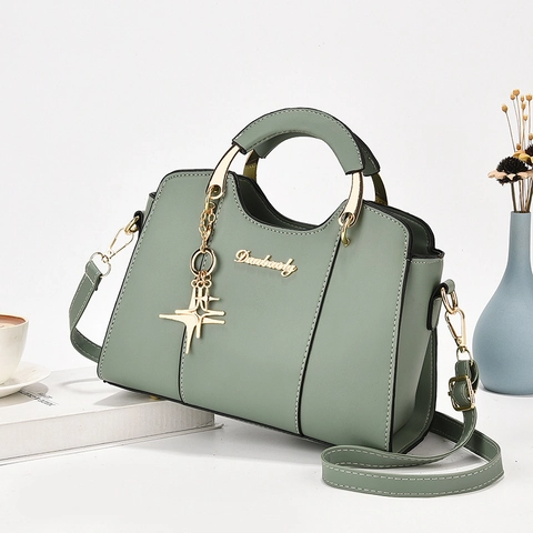 Women Handbag PU Leather Contrast Stitching Star Pendant Top Handle Crossbody Shoulder Bag Fashion Commute Elegant Bag