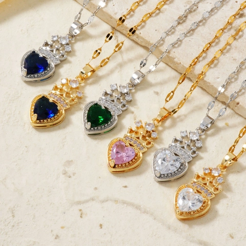 Elegante Roestvrijstalen Kroon Hart Hanger Ketting met Strass Clavicle Ketting voor Dames Mode Sieraden Cadeau